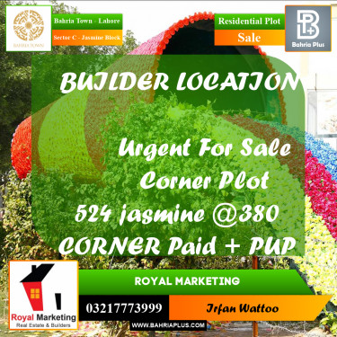Residential Plot for Sale in Sector C - Jasmine Block -  Bahria Town, Lahore - (BP-169256)