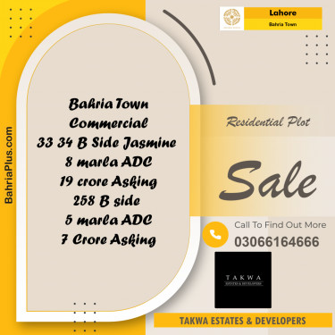 Residential Plot for Sale in Sector C - Jasmine Block -  Bahria Town, Lahore - (BP-169352)