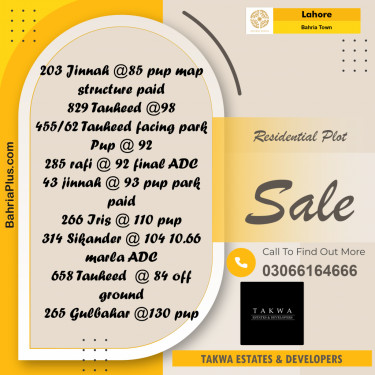 Residential Plot for Sale in Bahria Town, Lahore - (BP-169369)
