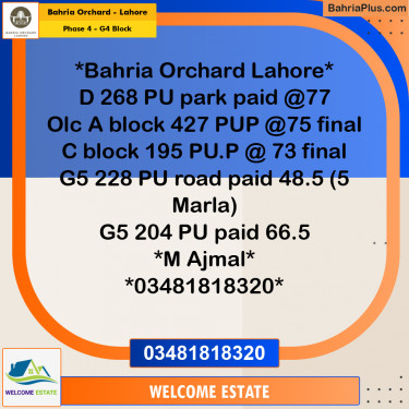 Residential Plot for Sale in Phase 4 - G4 Block -  Bahria Orchard, Lahore - (BP-169380)