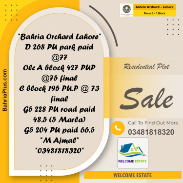 Residential Plot for Sale in Phase 2 - C Block -  Bahria Orchard, Lahore - (BP-169400)