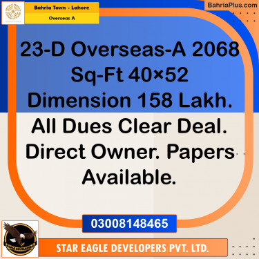 Residential Plot for Sale in Overseas A -  Bahria Town, Lahore - (BP-169405)