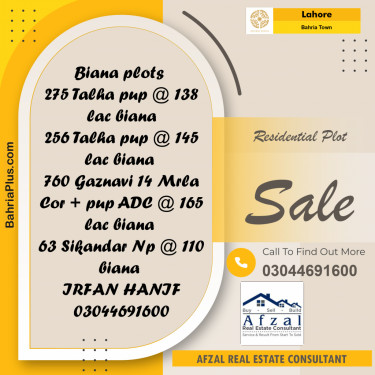 Residential Plot for Sale in Sector F - Talha Block -  Bahria Town, Lahore - (BP-169430)
