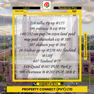 Residential Plot for Sale in Sector F - Talha Block -  Bahria Town, Lahore - (BP-169433)