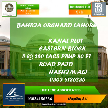 Residential Plot for Sale in Phase 1 - Eastern District -  Bahria Orchard, Lahore - (BP-169504)