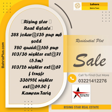 Residential Plot for Sale in Sector E - Johar Block -  Bahria Town, Lahore - (BP-169509)