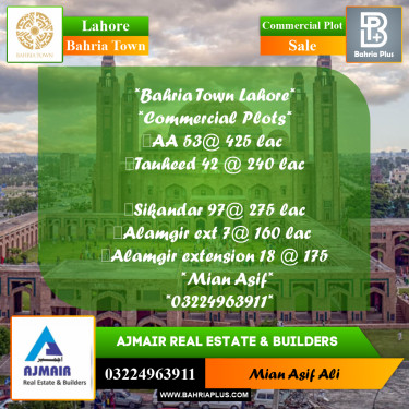 Commercial Plot for Sale in Sector D - AA Block -  Bahria Town, Lahore - (BP-169518)