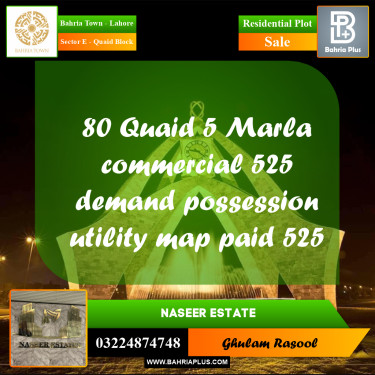 Residential Plot for Sale in Sector E - Quaid Block -  Bahria Town, Lahore - (BP-169609)