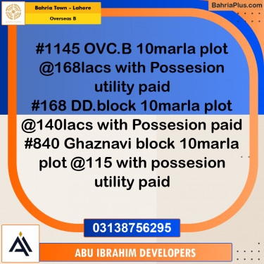 Residential Plot for Sale in Overseas B -  Bahria Town, Lahore - (BP-169612)