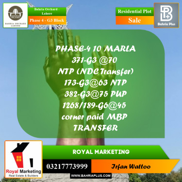 Residential Plot for Sale in Phase 4 - G3 Block -  Bahria Orchard, Lahore - (BP-169714)