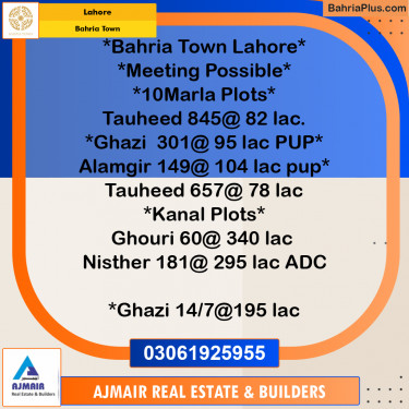 Residential Plot for Sale in Sector F - Tauheed Block -  Bahria Town, Lahore - (BP-169719)