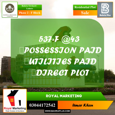 Residential Plot for Sale in Phase 2 - F Block -  Bahria Orchard, Lahore - (BP-169828)