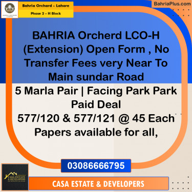 Residential Plot for Sale in Phase 2 - H Block -  Bahria Orchard, Lahore - (BP-169830)