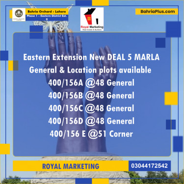 Residential Plot for Sale in Phase 1 - Eastern District Ext. II -  Bahria Orchard, Lahore - (BP-169844)