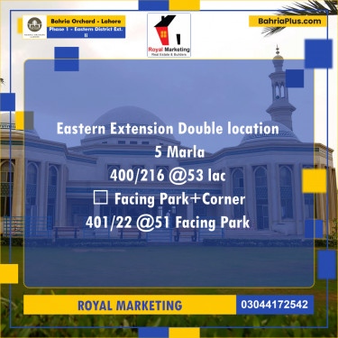 Residential Plot for Sale in Phase 1 - Eastern District Ext. II -  Bahria Orchard, Lahore - (BP-169850)