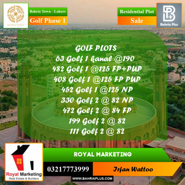 Residential Plot for Sale in Golf Phase 1 -  Bahria Town, Lahore - (BP-169864)