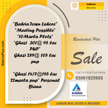Residential Plot for Sale in Sector F - Ghazi Block -  Bahria Town, Lahore - (BP-169879)