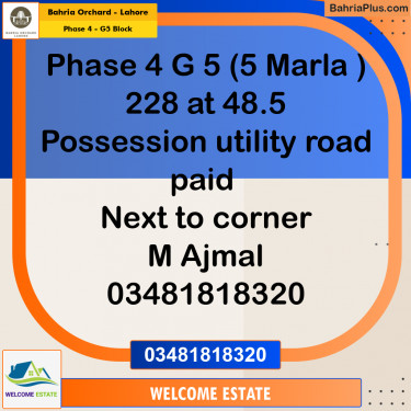 Residential Plot for Sale in Phase 4 - G5 Block -  Bahria Orchard, Lahore - (BP-169899)