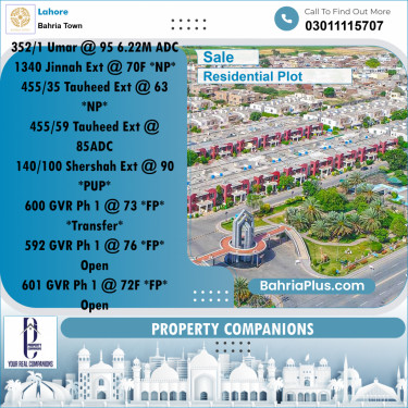 Residential Plot for Sale in Sector B - Umer Block -  Bahria Town, Lahore - (BP-169926)