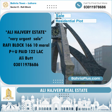Residential Plot for Sale in Sector E - Rafi Block -  Bahria Town, Lahore - (BP-170032)