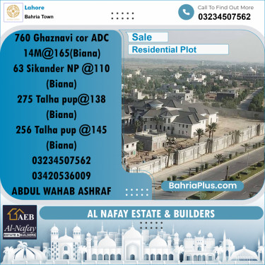 Residential Plot for Sale in Sector F - Ghaznavi Commercial -  Bahria Town, Lahore - (BP-170034)