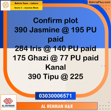 Residential Plot for Sale in Sector C - Jasmine Block -  Bahria Town, Lahore - (BP-170083)