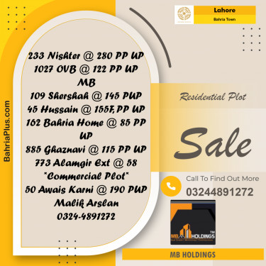 Residential Plot for Sale in Sector E - Nishtar Block -  Bahria Town, Lahore - (BP-170113)