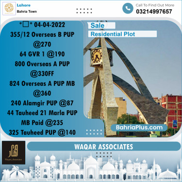 Residential Plot for Sale in Overseas B -  Bahria Town, Lahore - (BP-170153)