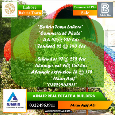 Commercial Plot for Sale in Sector F - Tauheed Commercial -  Bahria Town, Lahore - (BP-170186)