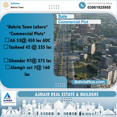Commercial Plot for Sale in Sector D MB Commercial -  Bahria Town, Lahore - (BP-170309)