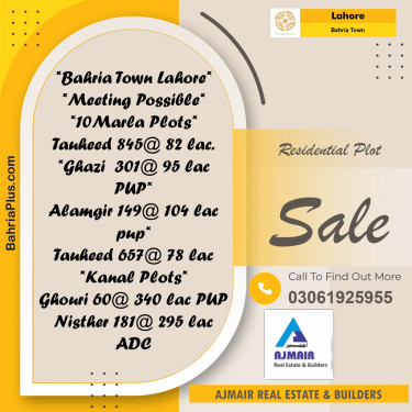 Residential Plot for Sale in Sector F - Tauheed Block -  Bahria Town, Lahore - (BP-170310)