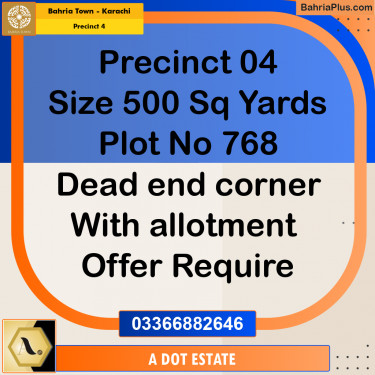 500 Sq. Yards Residential Plot for Sale in Precinct 4 -  Bahria Town, Karachi - (BP-170351)