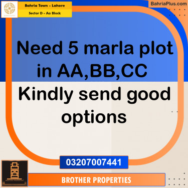 Residential Plot for Sale in Sector D - AA Block -  Bahria Town, Lahore - (BP-170423)