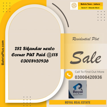 Residential Plot for Sale in Sector F - Sikander Block -  Bahria Town, Lahore - (BP-170430)