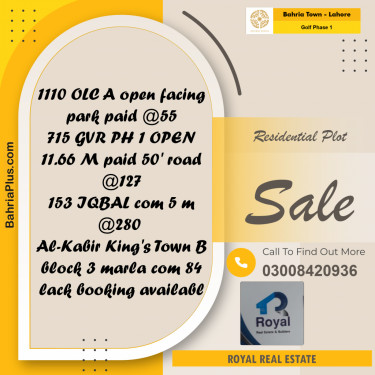 Residential Plot for Sale in Golf Phase 1 -  Bahria Town, Lahore - (BP-170431)