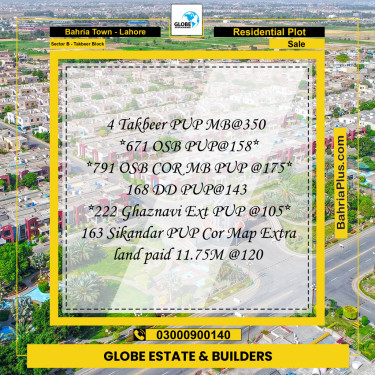 Residential Plot for Sale in Sector B - Takbeer Block -  Bahria Town, Lahore - (BP-170570)