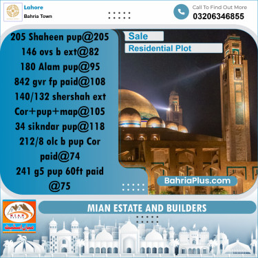 Residential Plot for Sale in Sector B - Shaheen Block -  Bahria Town, Lahore - (BP-170605)