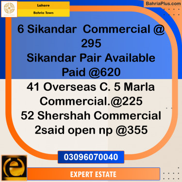 Commercial Plot for Sale in Sector F - Sikandar Commercial -  Bahria Town, Lahore - (BP-170746)