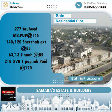 Residential Plot for Sale in Sector F - Tauheed Block -  Bahria Town, Lahore - (BP-170815)