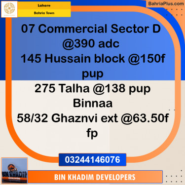 Residential Plot for Sale in Sector D MB Commercial -  Bahria Town, Lahore - (BP-170825)
