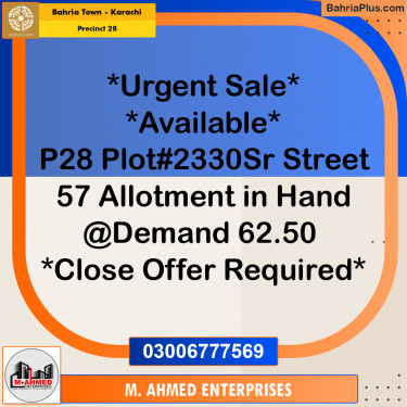 125 Sq. Yards Residential Plot for Sale in Precinct 28 -  Bahria Town, Karachi - (BP-170848)