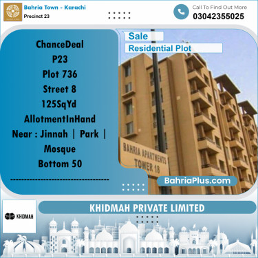 125 Sq. Yards Residential Plot for Sale in Precinct 23 -  Bahria Town, Karachi - (BP-170872)