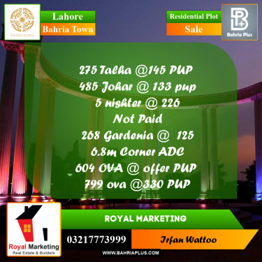 Residential Plot for Sale in Sector F - Talha Block -  Bahria Town, Lahore - (BP-170890)