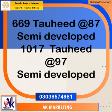 Residential Plot for Sale in Sector F - Tauheed Block -  Bahria Town, Lahore - (BP-170926)