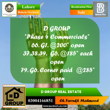Residential Plot for Sale in Phase 4 - G1 Commercial -  Bahria Orchard, Lahore - (BP-170999)