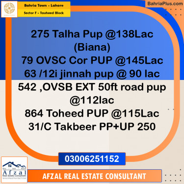 Residential Plot for Sale in Sector F - Tauheed Block -  Bahria Town, Lahore - (BP-171027)