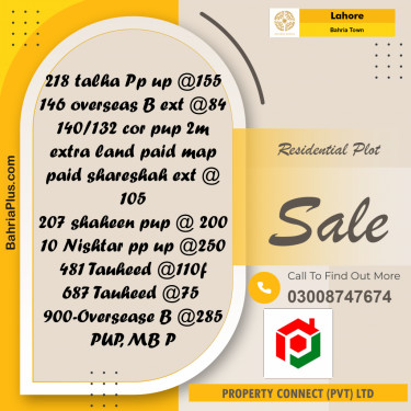 Residential Plot for Sale in Sector F - Talha Block -  Bahria Town, Lahore - (BP-171043)