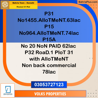 Residential Plot for Sale in Precinct 31 Plot -  Bahria Town, Karachi - (BP-171111)