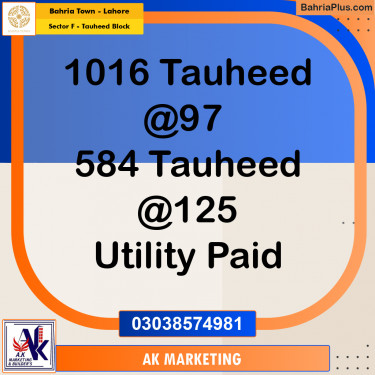 Residential Plot for Sale in Sector F - Tauheed Block -  Bahria Town, Lahore - (BP-171202)