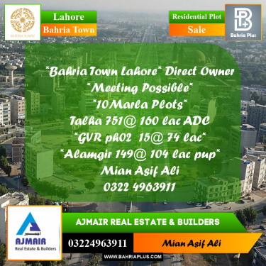 Residential Plot for Sale in Sector F - Talha Block -  Bahria Town, Lahore - (BP-171225)